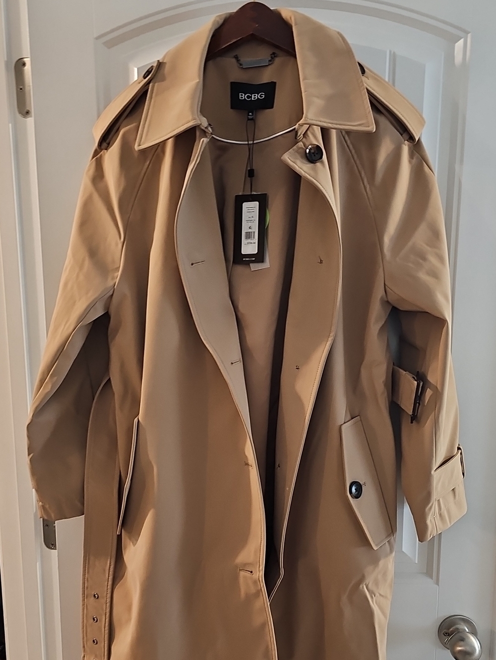BCBG Tan Belted Trench Coat with Epaulettes